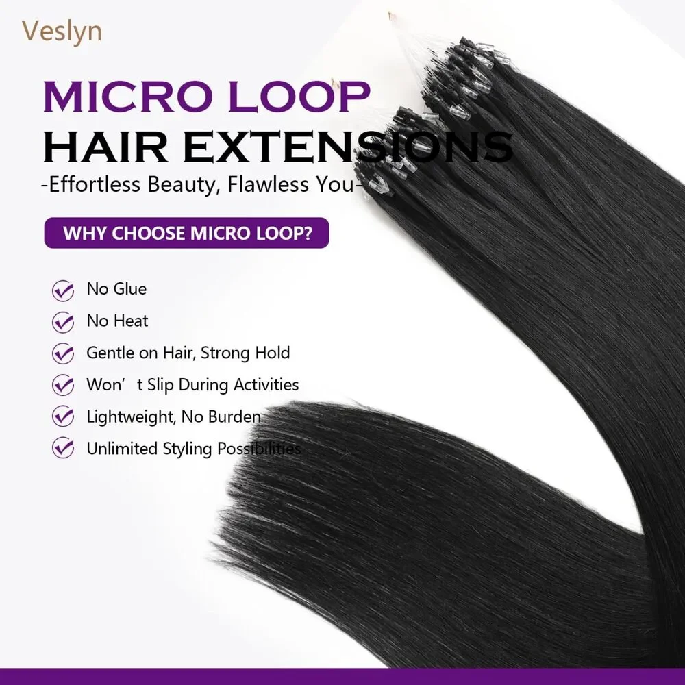 Micro Link Hair Extensions – 100% Remy Human Hair Jet Black 22